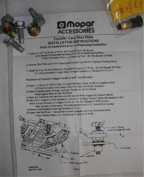 MoPar 1999-2004 Jeep Transfer Case Skid Plate 82204489